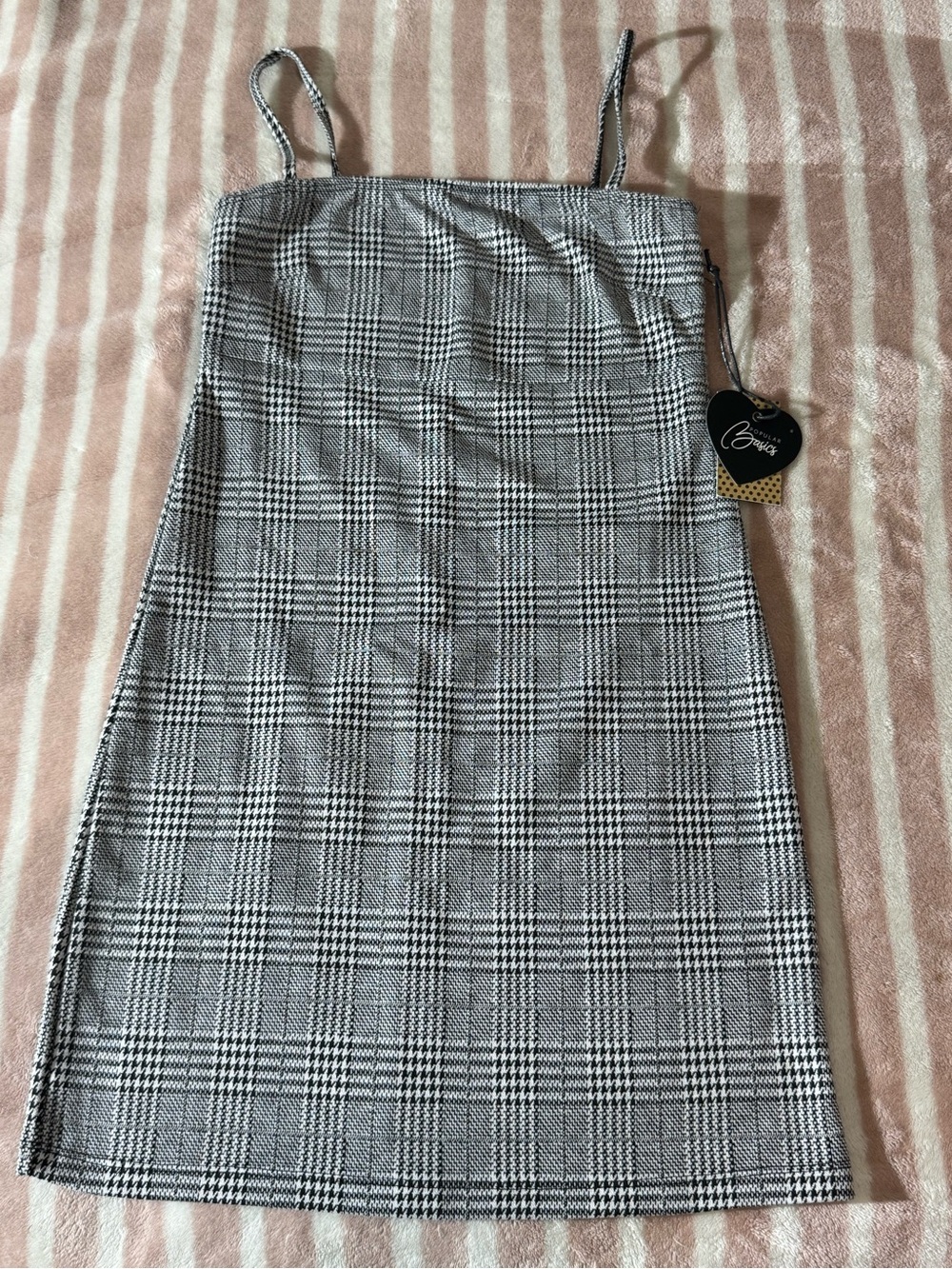 Popular Basics Gray Plaid Spaghetti-Strap Mini Dress